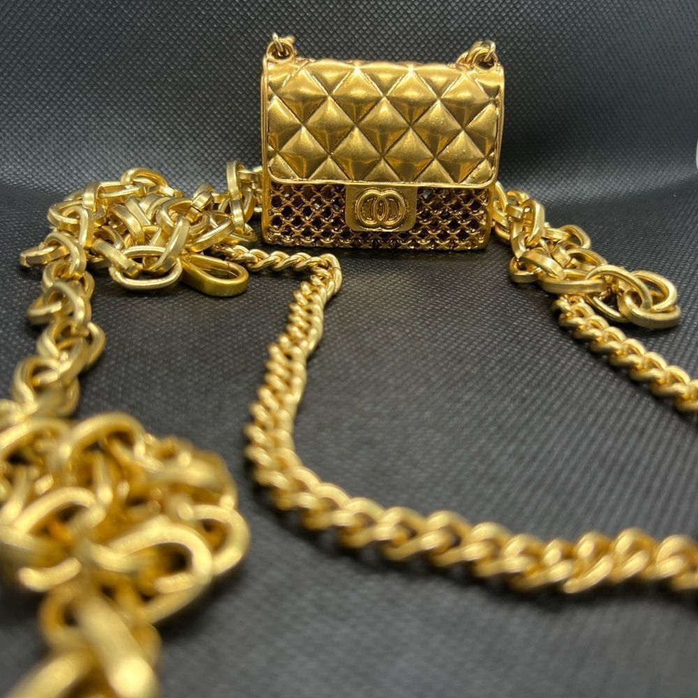 Anthropologie Fashion Tassel Gold Chain Belt with mini Bag. Trendy!high … - Picture 17 of 17